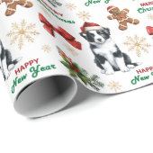 Santa Hat Border Collie Puppy Christmas Cadeaupapier (Rol Hoek)