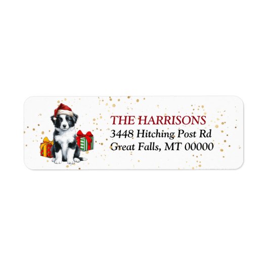 Santa Hat Border Collie Puppy Gifts Etiket (Voorkant)