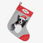 Santa Hat Border Collie Sneeuwvlok Border Grote Kerstsok (Voorkant (Hangend))
