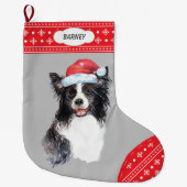 Santa Hat Border Collie Sneeuwvlok Border Grote Kerstsok (Voorkant)