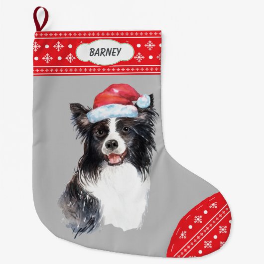 Santa Hat Border Collie Sneeuwvlok Border Grote Kerstsok (Voorkant)