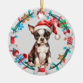 Santa Hat Boston Terrier Puppy Botkrans Keramisch Ornament (Voorkant)