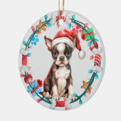 Santa Hat Boston Terrier Puppy Botkrans Keramisch Ornament (Links)