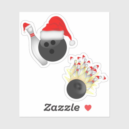 Santa Hat Bowling Ball Pins Kerstmis Sticker (Vel)