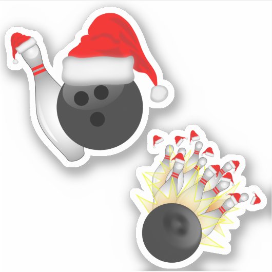 Santa Hat Bowling Ball Pins Kerstmis Sticker (Voorkant)