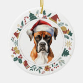 Santa Hat Boxer Dog Christmas Afbeeldingen krans Keramisch Ornament (Voorkant)