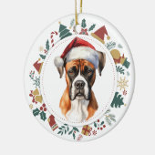 Santa Hat Boxer Dog Christmas Afbeeldingen krans Keramisch Ornament (Links)