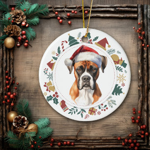 Santa Hat Boxer Dog Christmas Afbeeldingen krans Keramisch Ornament