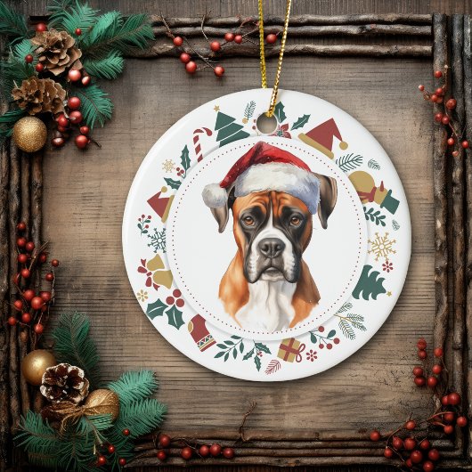 Santa Hat Boxer Dog Christmas Afbeeldingen krans Keramisch Ornament