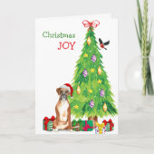 Santa Hat Boxer Dog en kerstboom Feestdagen Kaart (Voorkant)