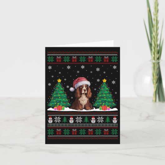 Santa Hat Boykin Spaniel Hond Xmas Tree Lights Ugl Kaart (Voorkant)