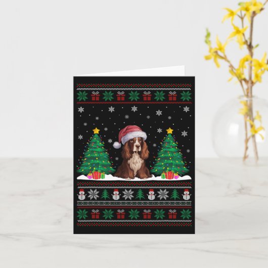 Santa Hat Boykin Spaniel Hond Xmas Tree Lights Ugl Kaart (Gele Bloem)
