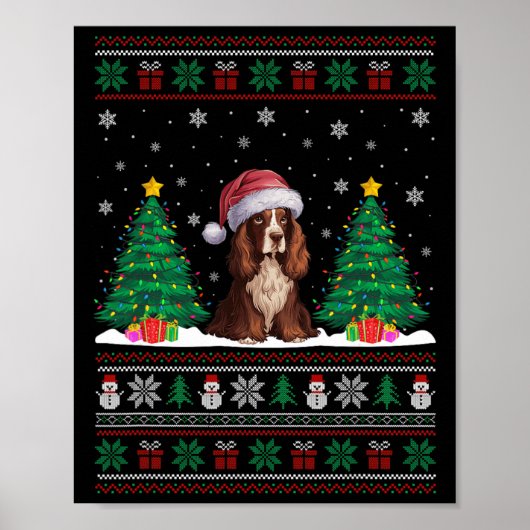 Santa Hat Boykin Spaniel Hond Xmas Tree Lights Ugl Poster (Voorkant)