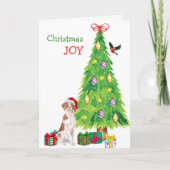 Santa Hat Brittany Dog and Holiday Tree Feestdagen Kaart (Voorkant)