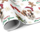 Santa Hat Brittany Dog Christmas Cadeaupapier (Rol Hoek)