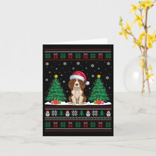 Santa Hat Brittany Spaniel Hond Xmas Tree Lights U Kaart (Gele Bloem)