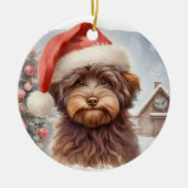  Santa Hat Bruin Havanese Dog Keramisch Ornament (Voorkant)