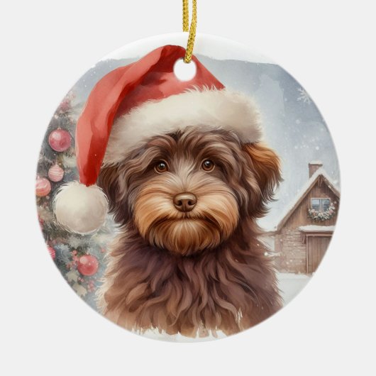  Santa Hat Bruin Havanese Dog Keramisch Ornament (Voorkant)