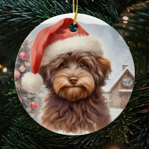 Santa Hat Bruin Havanese Dog Keramisch Ornament
