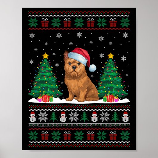 Santa Hat Brussels Griffon Dog Xmas Tree Lights Ug Poster (Voorkant)