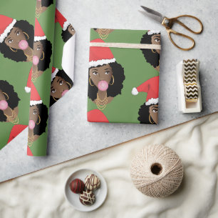 Santa Hat, Bubblegum - Kerstmis Groen Cadeaupapier