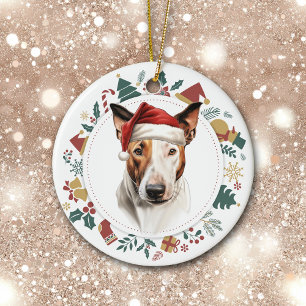Santa Hat Bull Terrier Hondenvakantie Afbeeldingen Keramisch Ornament