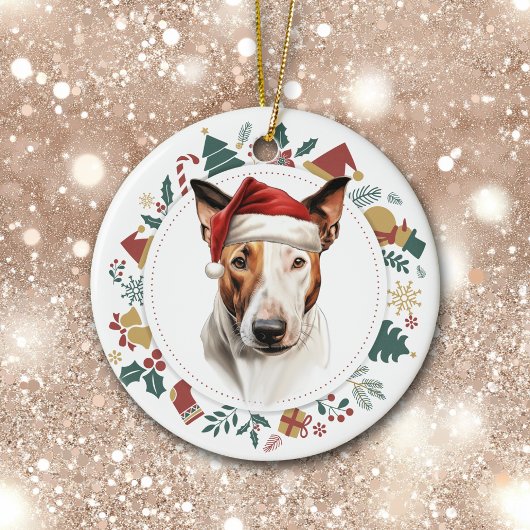 Santa Hat Bull Terrier Hondenvakantie Afbeeldingen Keramisch Ornament