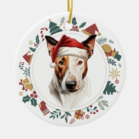 Santa Hat Bull Terrier Hondenvakantie Afbeeldingen Keramisch Ornament (Voorkant)