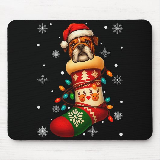 Santa Hat Bulldog Dog In Christmas Socks Men Women Muismat (Voorkant)