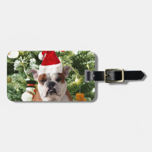Santa Hat Bulldog Kerstboom Sneeuwman Gift Box Bagagelabel