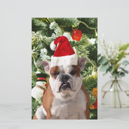 Santa Hat Bulldog Kerstboom Sneeuwman Gift Box Briefpapier (Staand voorkant)