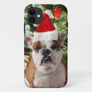 Santa Hat Bulldog Kerstboom Sneeuwman Gift Box iPhone 11 Hoesje