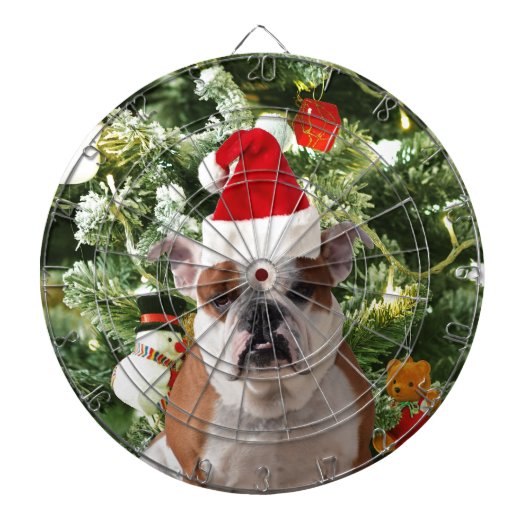 Santa Hat Bulldog Kerstboom Sneeuwman Gift Box Dartbord (Voorkant)