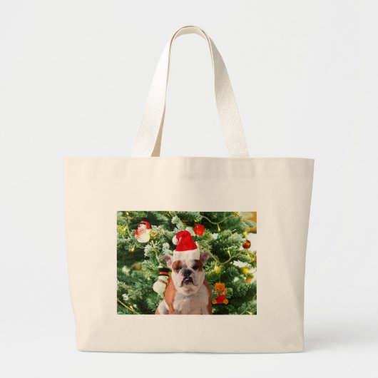 Santa Hat Bulldog Kerstboom Sneeuwman Gift Box Grote Tote Bag (Voorkant)