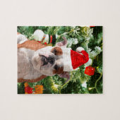Santa Hat Bulldog Kerstboom Sneeuwman Gift Box Legpuzzel (Horizontaal)