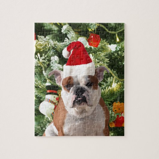Santa Hat Bulldog Kerstboom Sneeuwman Gift Box Legpuzzel (Verticaal)