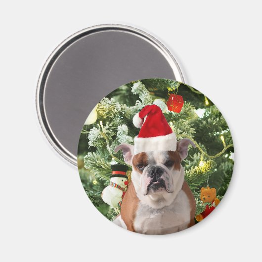Santa Hat Bulldog Kerstboom Sneeuwman Gift Box Magneet (Voorkant / Achterkant)