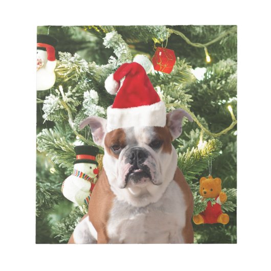 Santa Hat Bulldog Kerstboom Sneeuwman Gift Box Notitieblok (Voorkant)