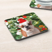 Santa Hat Bulldog Kerstboom Sneeuwman Gift Box Onderzetter (Linkerzijde)
