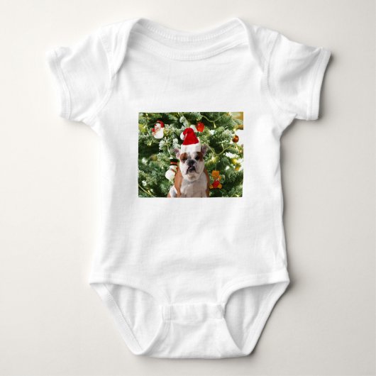 Santa Hat Bulldog Kerstboom Sneeuwman Gift Box Romper (Voorkant)