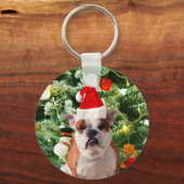 Santa Hat Bulldog Kerstboom Sneeuwman Gift Box Sleutelhanger (Voorkant)