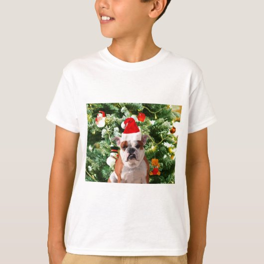 Santa Hat Bulldog Kerstboom Sneeuwman Gift Box T-shirt (Voorkant)