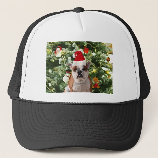 Santa Hat Bulldog Kerstboom Sneeuwman Gift Box Trucker Pet (Voorkant)