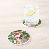 Santa Hat Bulldog Kerstboom Sneeuwman Gift Box Zandsteen Onderzetter (Zijkant)