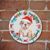 Santa Hat Bulldog Puppy Botkrans Keramisch Ornament