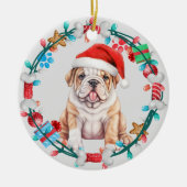 Santa Hat Bulldog Puppy Botkrans Keramisch Ornament (Voorkant)