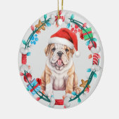 Santa Hat Bulldog Puppy Botkrans Keramisch Ornament (Links)