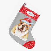 Santa Hat Bulldog Snowflake Border Grote Kerstsok (Voorkant (Hangend))