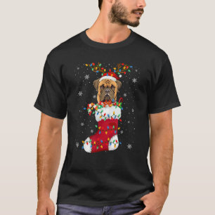 Santa Hat Bullmastiff Puppy Dog In Sokken Xmas Tre T-shirt