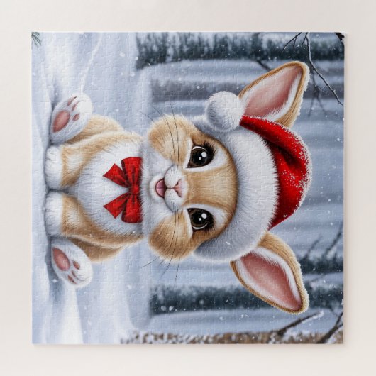 Santa Hat Bunny Puzzel Legpuzzel (Horizontaal)